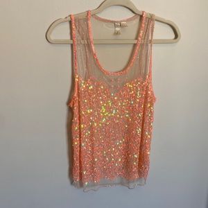 Vintage neon orange sequin tank